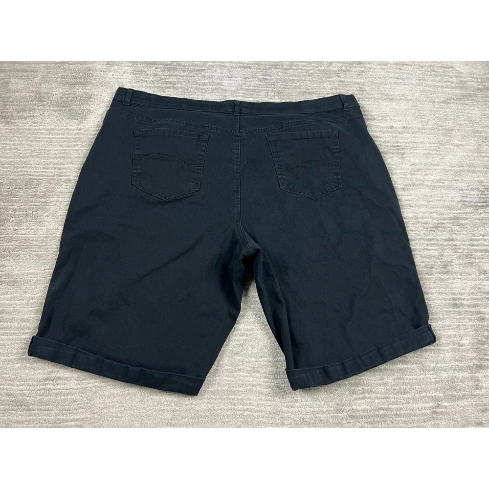 Faded Glory‎ Denim Shorts Womens 26W Black Bermuda Stretch Cuffed Mid Rise